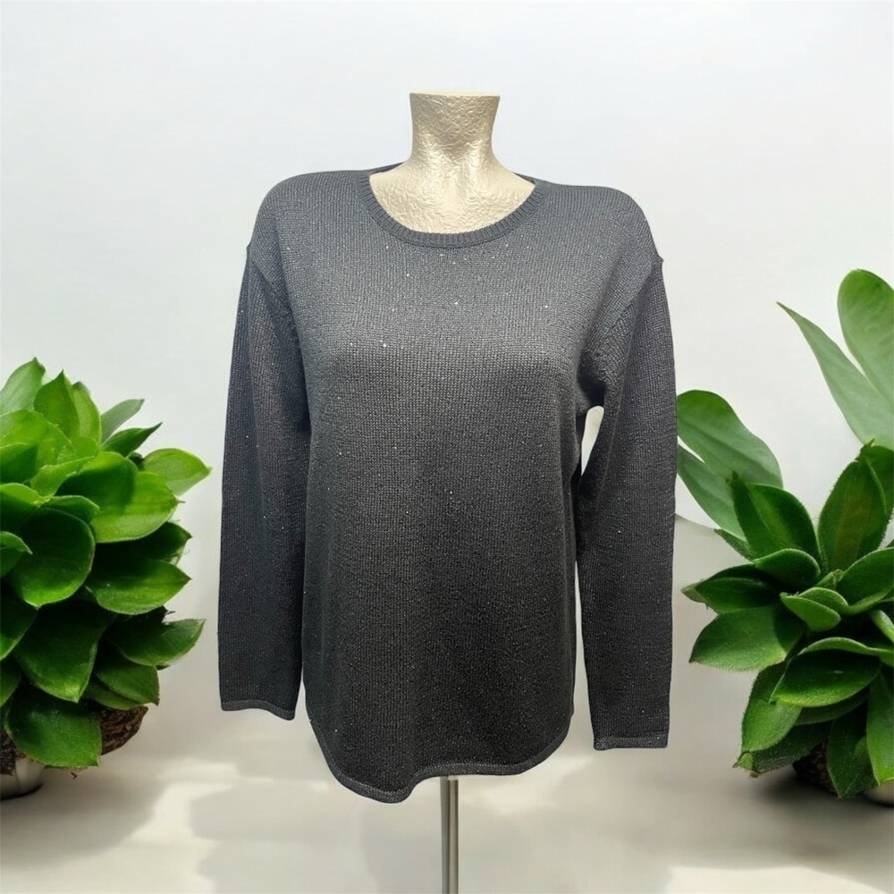 J Jill Black sweater w/sequins, long sleeve, crew neck, size M